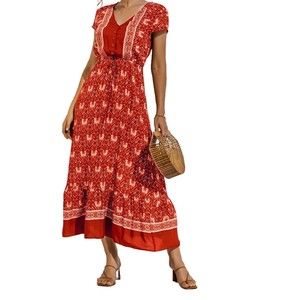 Boho Beach Floral Maxi Dress Vtg 70s Insp Womens XL See Measurements. NWOT